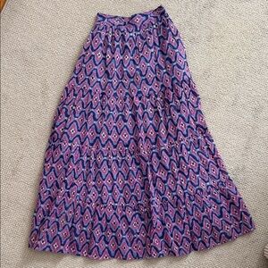 Banjanan Women's Purple Patterned Tiered Maxi Skirt